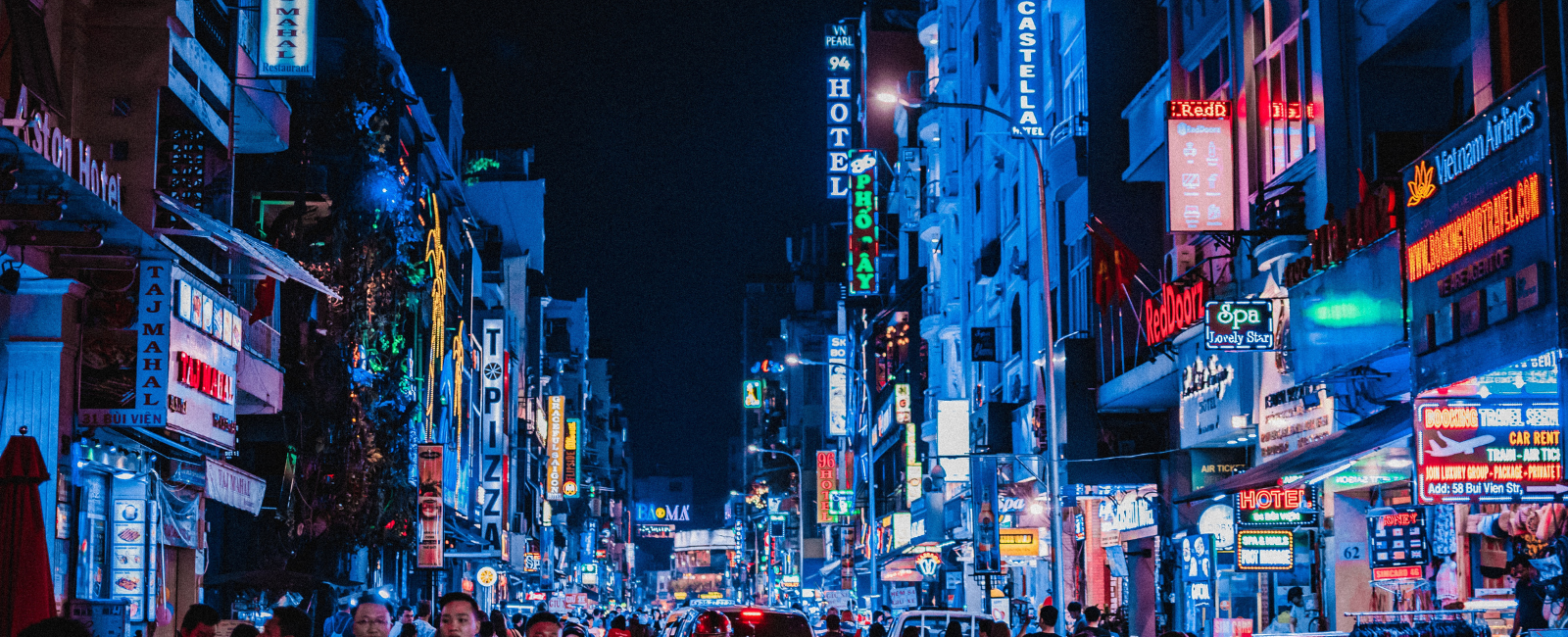 Ho Chi Minh busy shopping street at night